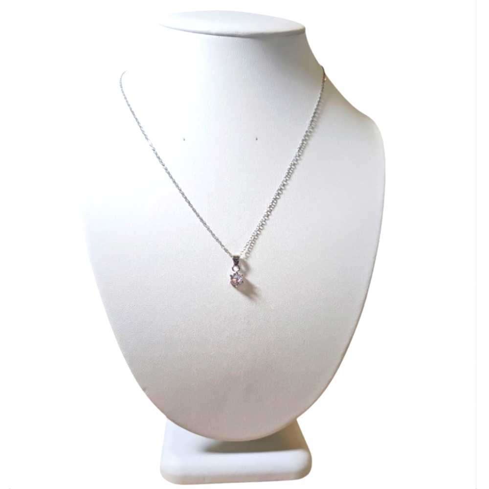 Stainless Steel Gold Plated CZ Solitary Gemstone Necklace.